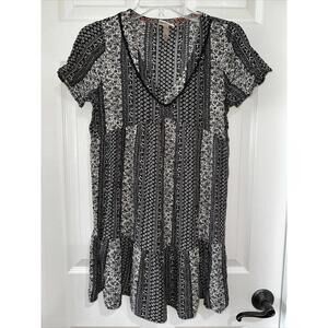 Knox Rose Women's XS Short Sleeve Pullover Peasant Dress Black White Floral EUC